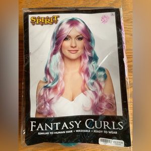 Spirit Halloween Fantasy Curl Pastel Pink Purple Blue Hair Wig Costume OS